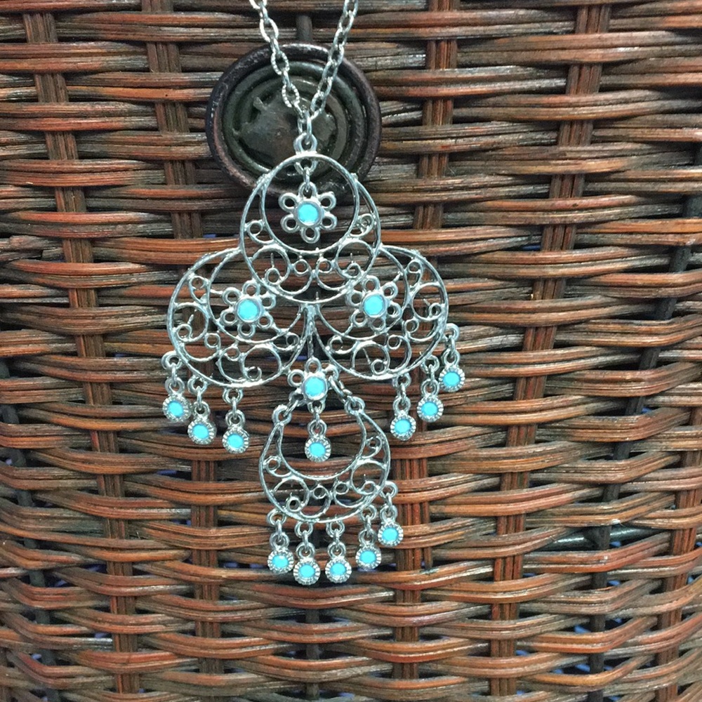 VINTAGE Silver Blue Necklace Pendant & Bracelet - Picture 3 of 7